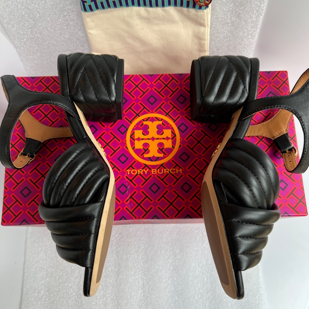 TORY BURCH Kira Quilted 55mm Heeled Sandals Black Sz 6.5 NEW - Picture 5 of 14
